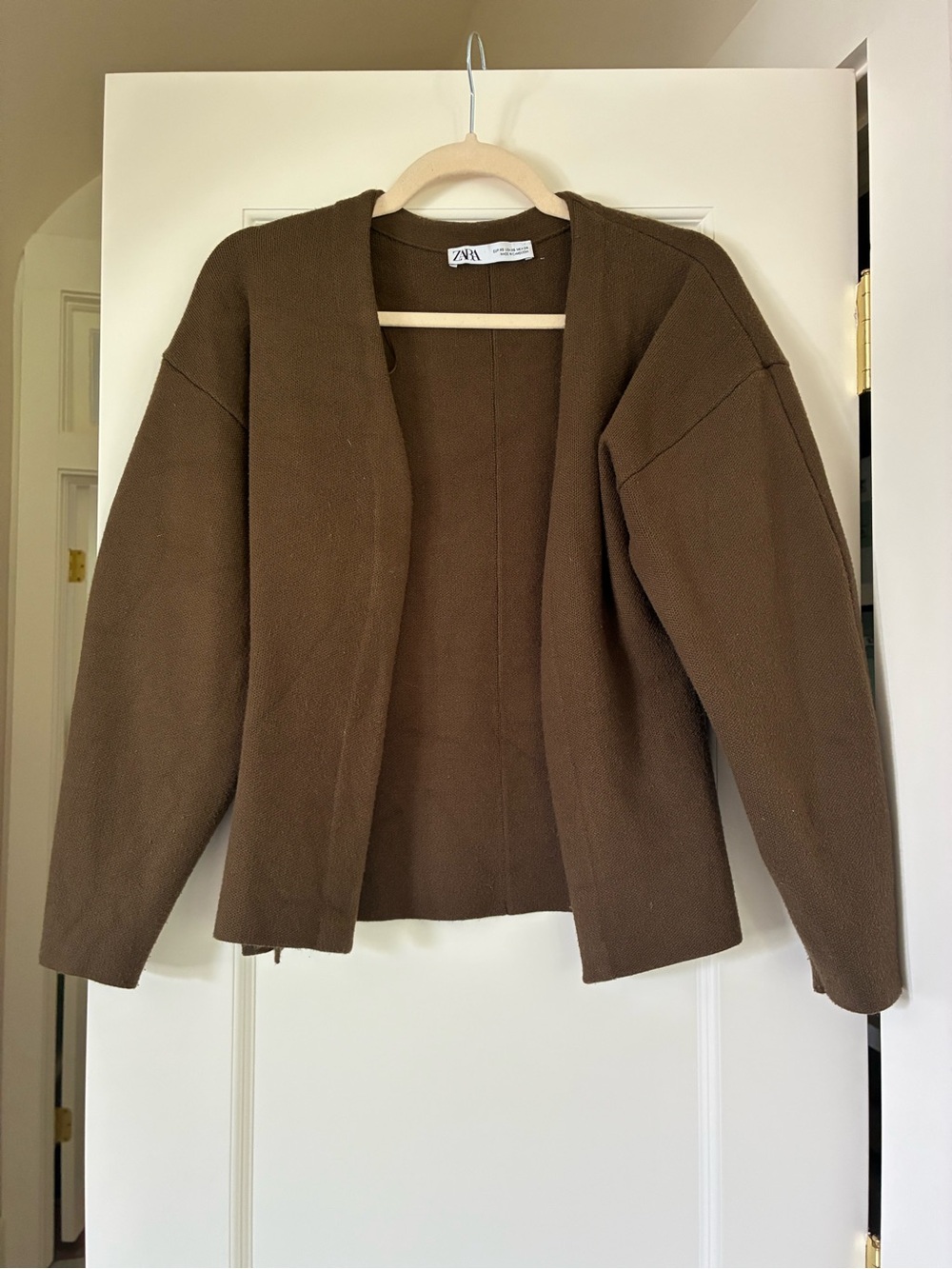 Zara Chocolate Brown Open-Front Knit Cardigan
